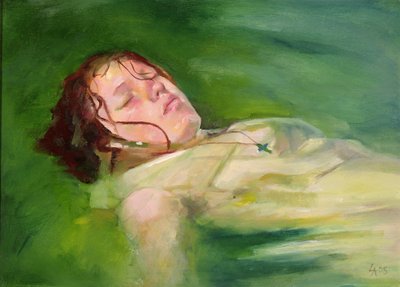 Tyttö ajelehtii, 2004 (öljy kankaalle) tekijältä Lucinda Arundell