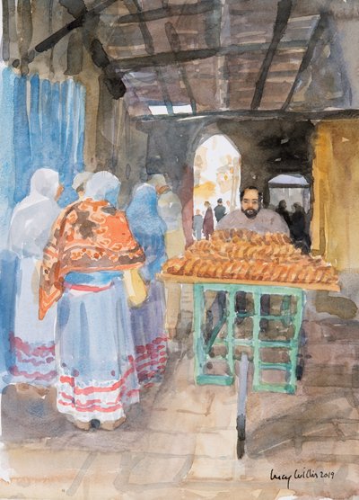 Bagel-myyjä vanhassa kaupungissa, Jerusalemissa, 2019 (paperilla) tekijältä Lucy Willis