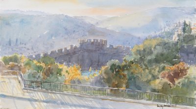 Hills Beyond the City, Sunrise, Jerusalem, 2019 (w/c paperilla) tekijältä Lucy Willis