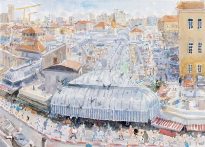 Näkymä parvekkeelta, Mahane Yehuda, Jerusalem, 2019 (w/c paperilla) tekijältä Lucy Willis