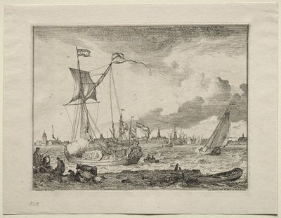 Näkymä Amsterdamista ja laivat etualalla, 1701. tekijältä Ludolf Backhuysen
