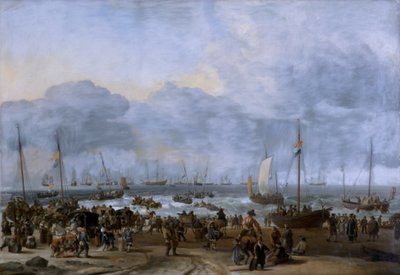 "William of Orangen maihinnousu Scheveningenissä", 1600-luku tekijältä Ludolf Backhuysen I