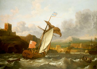 Englantilainen jahti purjehtii Plymouthiin, 1600-luvun loppupuoli (öljy kankaalle). tekijältä Ludolf Bakhuizen
