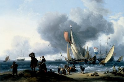 Hollantilaiset nousevat veneeseen tekijältä Ludolf Bakhuizen