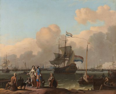 Y Amsterdamissa, fregatti "De Ploeg" tekijältä Ludolf Bakhuysen
