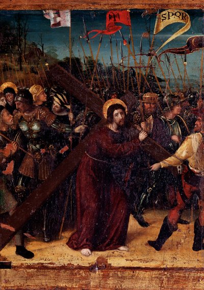 Rukouksen mysteerit: Jeesus kantaa ristiä (maalaus puulle tekijältä Ludovico Brea