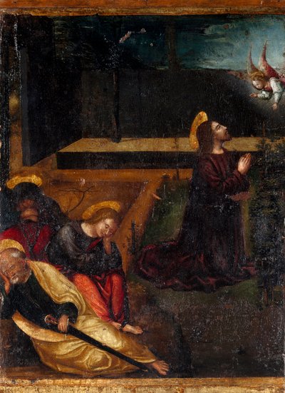 Rukous oliivipuutarhassa Sarja Ruusukkeen 15 mysteeristä. Puumaalaus Ludovico Brea (Louis Brea) (1450-1523) 1512-1513 Taggia, Museo del Convento di San Domenico, Italia tekijältä Ludovico Brea