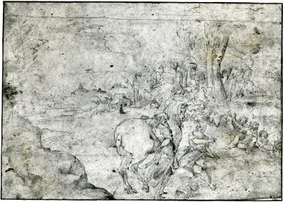 Erminia ja paimenet, n. 1600 (kynä ja muste paperille) tekijältä Ludovico Carracci