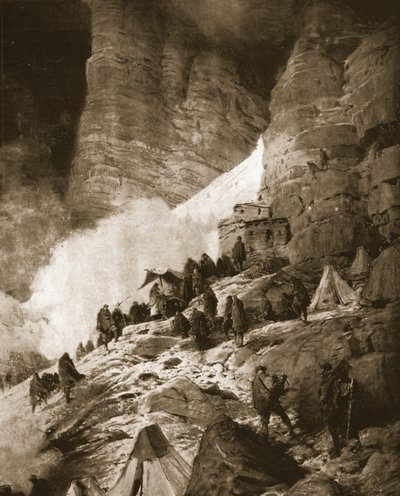Italian alppisota Itävallan kanssa: messua vietetään vuoren rinteellä, kuvasta "The Illustrated War News", 21. kesäkuuta 1916 (litho) tekijältä Ludovico Pogliaghi