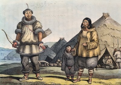 Tšuktšiperhe majan edessä, Beringinsalmi, Venäjä tekijältä Ludwig (1795 1828) Choris