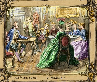 La Luento de Hamlet (Shakespeare) - Hamletin lukeminen - Johann Wolfgang von Goethe Strasbourgissa 1770 - kaiverrus Ludwig Pietschin (1824-1911) mukaan tekijältä Ludwig (after) Pietsch