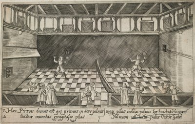 Peli oikeaa tennistä, n. 1600 (kaiverrus) tekijältä Ludwig Ditzinger