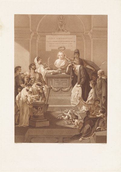 Allegorinen kohtaus Jan Nieuwenhuyzenin muistokivellä, kuoli vuonna 1806 tekijältä Ludwig Gottlieb Portman