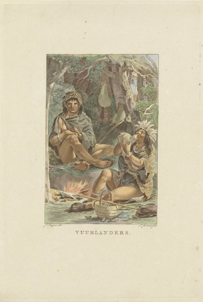 Firelandin asukkaat Fuegians (otsikko esineessä) tekijältä Ludwig Gottlieb Portman