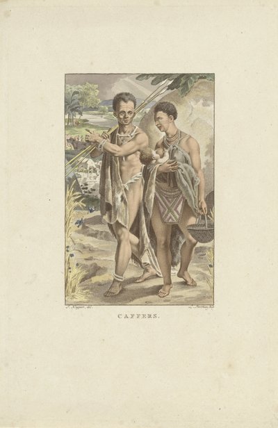Etelä-Afrikan asukkaat Caffers (otsikko esineessä) tekijältä Ludwig Gottlieb Portman