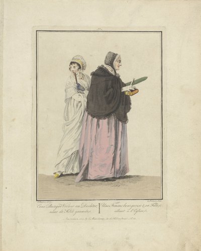 Äiti ja tytär matkalla kirkkoon Kansalaisen vaimo ja tytär; kirkossa käyminen / Une Femme bourgeoise & sa Fille, allant à l