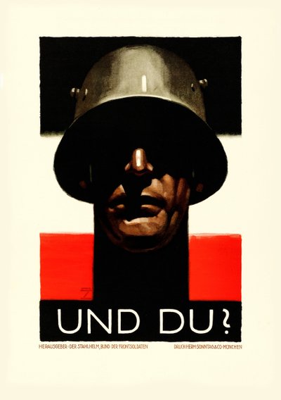 Ja sinä Steel Helmet, League of Front Soldiers, 1929. tekijältä Ludwig Hohlwein