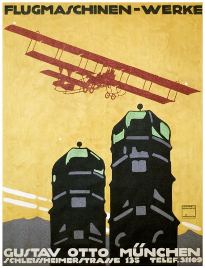 Lentävät koneet - teoksia, julisteita. 1912 (litografia) tekijältä Ludwig Hohlwein