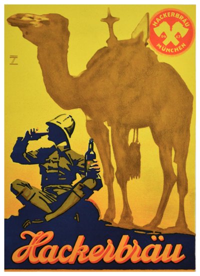 Hackerbrau-oluen julistemainos, n. 1930 (litografia) tekijältä Ludwig Hohlwein