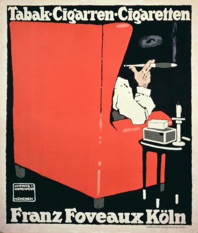 Tupakka-savukkeet-savukkeet Franz Foveaux Köln tekijältä Ludwig Hohlwein