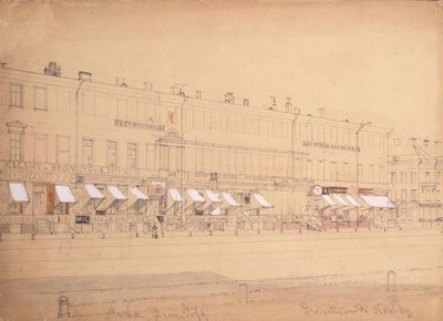 Demidov-hotelli Nevski Prospektilla Pietarissa, 1800-luvun puolivälissä tekijältä Ludwig Premazzi