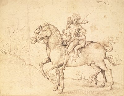 Savages on Horseback (kynä ja ruskea muste) tekijältä Ludwig Schongauer