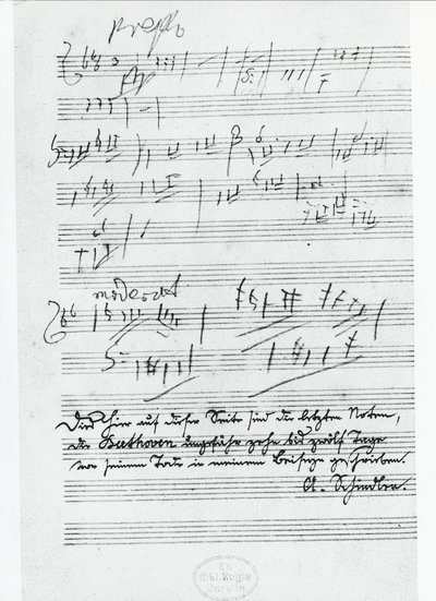 Viimeinen sivu saksalaisen säveltäjän Ludwig van Beethovenin (1770-1827) kirjoittamaa musiikkia tekijältä Ludwig van Beethoven