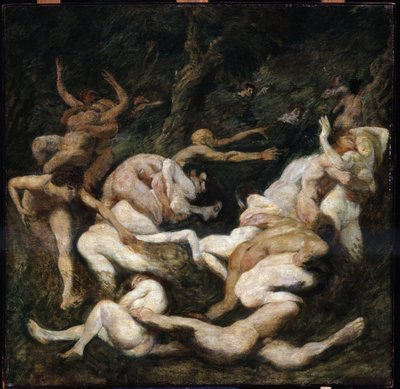 Naisten sieppaus. Ludwig von Hofmannin (1861-1945) maalaus. Öljy kankaalle. Aurinko: 70,8 x 72 cm. Pushkin, Moskova Naisten sieppaus tekijältä Ludwig von Hofmann