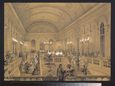 Keisarillisen teatterin Bolchoi Kammenyn portaikko Pietarissa. Luigi Premazzin (1814-1891) taideteos, akvarelli ja valkoinen paperille, noin 1850. Italian taide tekijältä Luigi Premazzi
