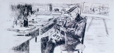 Muotokuva taidemaalari Giovanni Fattorista by Luigi Levi (1858-1860 - 1939), piirustus tekijältä Luigi Levi