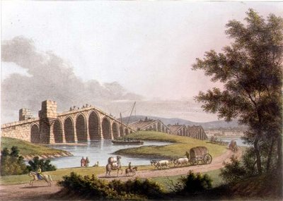 Ponte Grande Romaniassa, levy 10 julkaisusta "Views in the Ottoman Dominions", pubi. kirjoittanut R. Bowyer tekijältä Luigi (after) Mayer