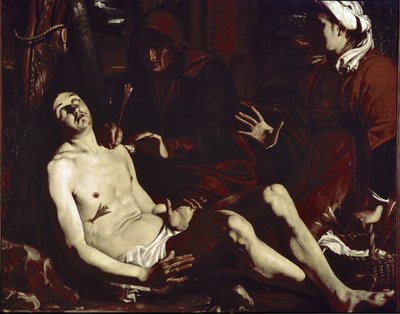 Pyhien naisten parantama pyhä Sebastian (öljy kankaalle, n. 1630) tekijältä Luigi Miradori