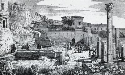 Vespasianuksen temppelin rauniot Bresciassa, kaiverrus Louis Basiletti (1780-1860), Italia tekijältä Luigi Basiletti
