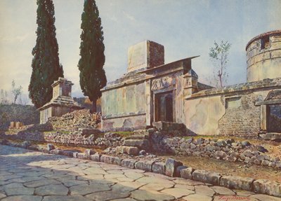 Pompeji: Via dei Sepolcri, haudat ja sypressit (värilitro): Pompei: Via dei Sepolcri, haudat ja sypressit (värilitro) tekijältä Luigi Bazzani