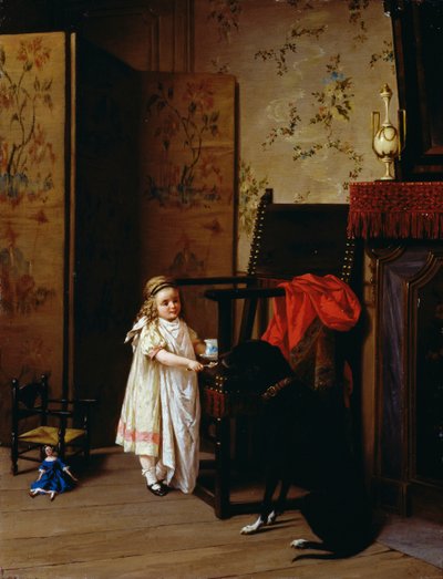 Aamiainen kahdelle, kirjoittanut Luigi Crosio (1835-1915), öljy levylle, 42x32 cm tekijältä Luigi Crosio