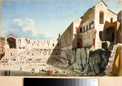 Pyhän Dominican kirkon ja luostarin purkutyömaa Genovassa (akvarelli, noin 1825) tekijältä Luigi Garibbo