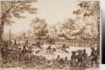 Hevoskilpailut (luultavasti San Giovanni a Firenzen juhla) (Ink, n. 1825) tekijältä Luigi Garibbo