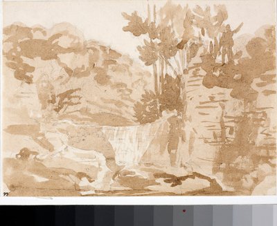 Maisema vesiputouksilla Settignanossa, Toscanassa (akvarelli, noin 1820) tekijältä Luigi Garibbo
