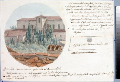 Teleskooppinäkymä San Salvatore al monten kirkolle Firenzen lähellä (piirustus ja akvarelli, n. 1833) tekijältä Luigi Garibbo