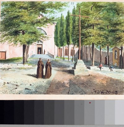 Näkymä Kapusiinien kirkolle, Genova (piirustus ja akvarelli, n. 1825) tekijältä Luigi Garibbo