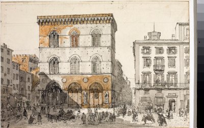 Näkymä Orsanmichelen kirkolle Firenzessä (akvarelli, n. 1820) tekijältä Luigi Garibbo