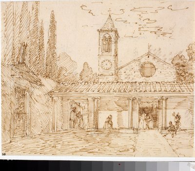 Näkymä renessanssityylisestä kirkosta (mustepiirustus, noin 1825) tekijältä Luigi Garibbo