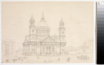 Näkymä Genovan Santa Maria Assunta di Carignanon basilikalle (piirustus tekijältä Luigi Garibbo