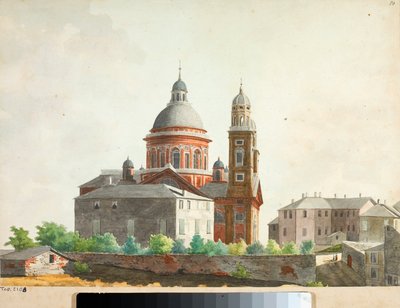 Näkymä Santa Maria Assunta di Carignanon basilikalle Genovassa (akvarelli tekijältä Luigi Garibbo