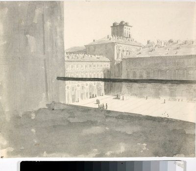 Näkymä aukiolle ikkunasta, Italia (Lavis, n. 1825) tekijältä Luigi Garibbo