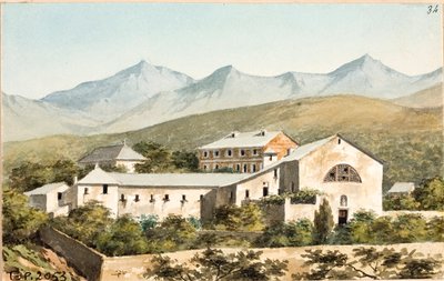 Näkymä Nostra Signora del Monten pyhäkölle, Genova (akvarelli, noin 1825) tekijältä Luigi Garibbo