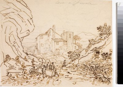 Työntekijät louhoksessa Fiesolessa Firenzen lähellä (mustepiirustus, noin 1823) tekijältä Luigi Garibbo