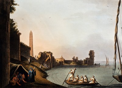 Kleopatran, Luigi Mayerin (1755-1803) muinaiset seinät ja obeliski, kaiverrus Vedutesta tekijältä Luigi Mayer