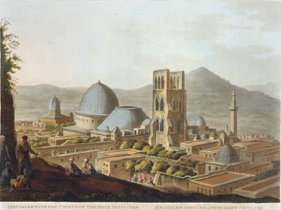 Jerusalem ja Pyhän haudan kirkko, levy 3 kohdasta "Views in Palestine", pub. kirjoittanut Robert Bowyer (1758-1834) 1803 (akvatinta) tekijältä Luigi Mayer