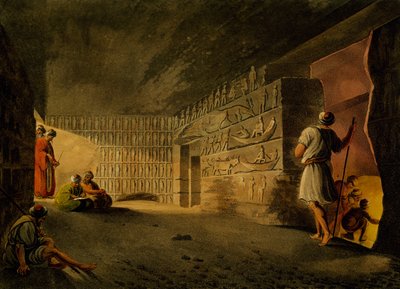 Gizan pyramidin maanalainen kammio, kaiverrus, Luigi Mayer (1755-1803), Näkymät Egyptissä, Palestiinassa ja muissa Osmanien valtakunnan osissa tekijältä Luigi Mayer
